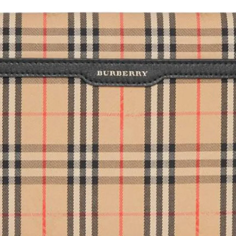 Burberry Cow Leather With Fabric Envelope Bag Coin Purse, Clutch Women's Camel-3