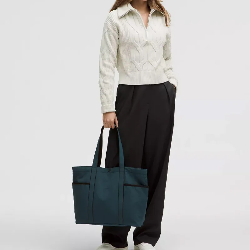 Lululemon Polyester Nylon Blend Tote Bag Shopping Bag Handbag Shoulder Bag Unisex Cyan & Black-3