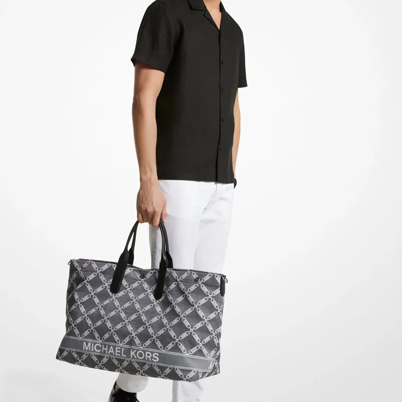 MICHAEL KORS Fabric Tote Bag Shopping Bag Handbag Shoulder Bag Crossbody Bag Men's Black & White-4