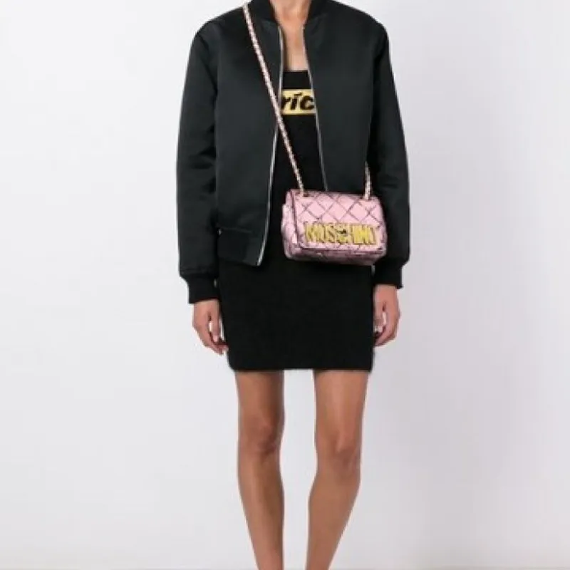 MOSCHINO Genuine Leather Crossbody Bag, Shoulder Bag Regular Women's Pink-4