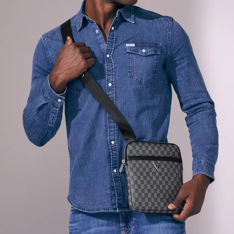 GUESS Recycled Saffiano Artificial Leather Shoulder Bag, Crossbody Bag Men's Black Floral Print-4