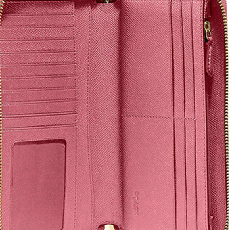 COACH Continental Wallet Cross Grain Leather Card Holder Clutch Wallet Women's Toffee Pink-3