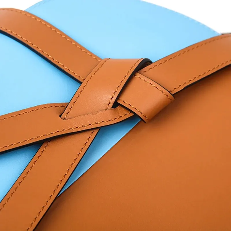 LOEWE Gate Cow Leather Handheld Crossbody Bag, Shoulder Bag Small Size Women's Blue Brown-4