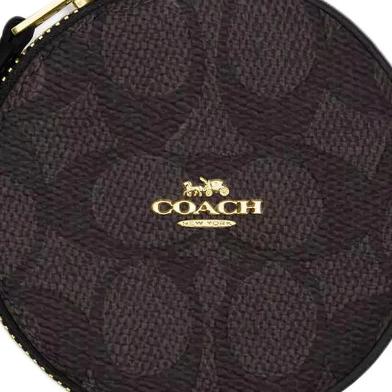 COACH Coated Canvas With Leather Wallet Mini Women's Walnut Wood & Black-2