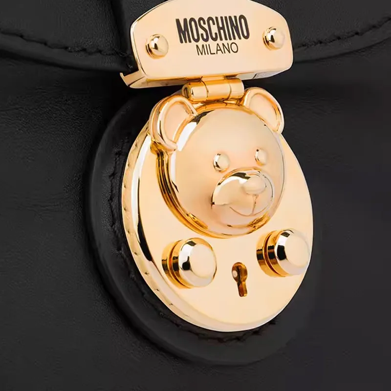 MOSCHINO Teddy Cow Leather Hobo Bag, Shoulder Bag, Handbag Small Size Women's Black-3