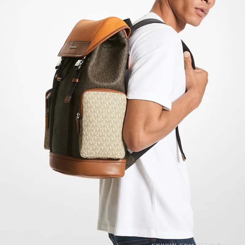 MICHAEL KORS Hudson Artificial Leather Backpack Travel Bag Large Size Men's Orange-4