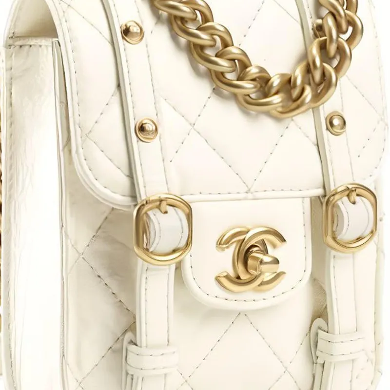 CHANEL Calfskin Messenger Bag, Handbag, Crossbody Bag, Shoulder Bag Mini Women's White-3