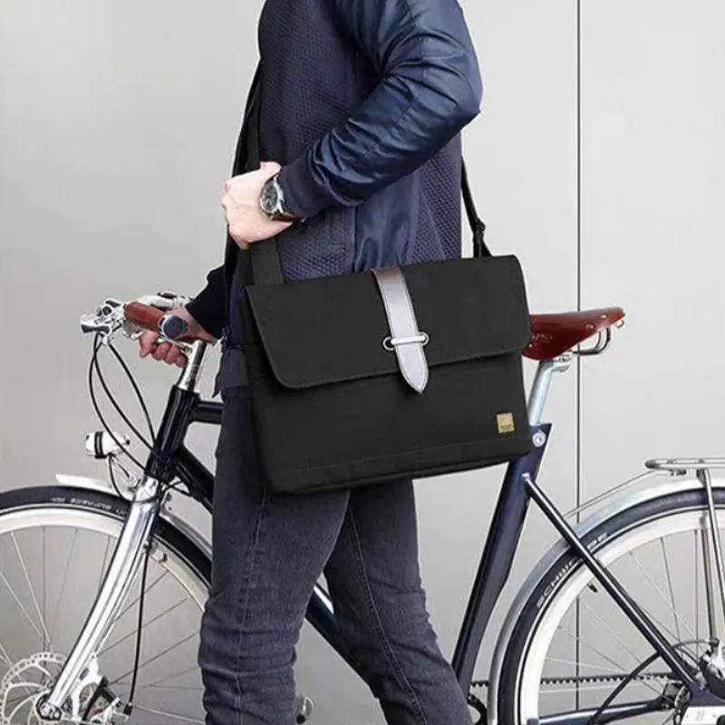 KNOMO Cotton With Cow Leather Messenger Bag, Shoulder Bag, Crossbody Bag Unisex Black-3