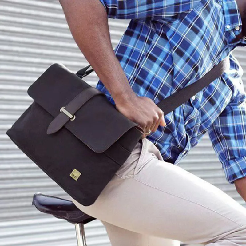 KNOMO Cotton With Cow Leather Messenger Bag, Shoulder Bag, Crossbody Bag Unisex Black-4