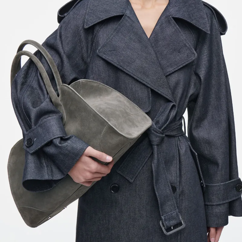 COS Cow Leather Suede One Shoulder Handbag Women's Gray-3