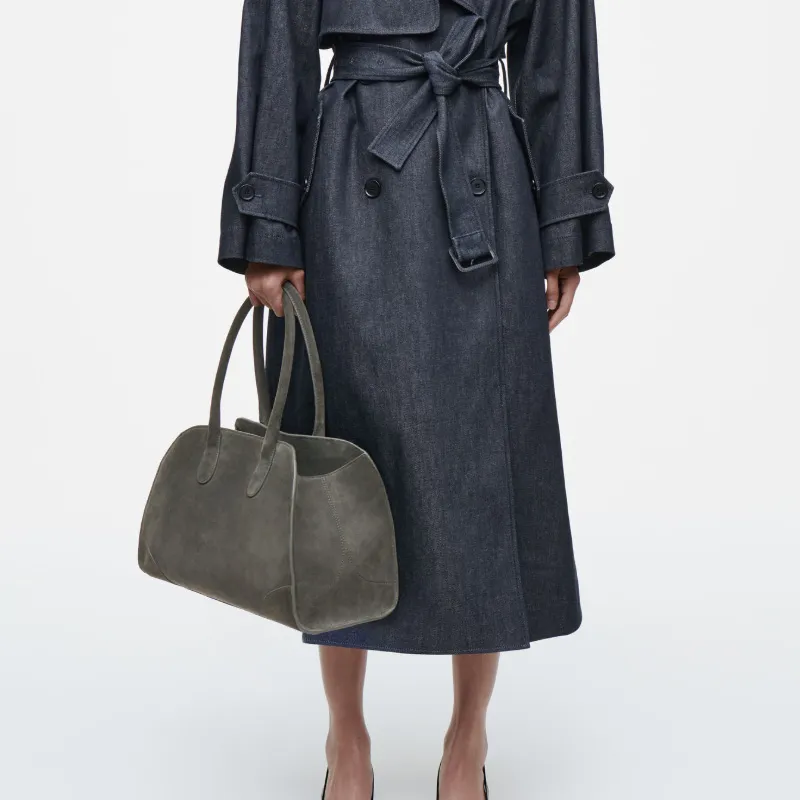 COS Cow Leather Suede One Shoulder Handbag Women's Gray-4