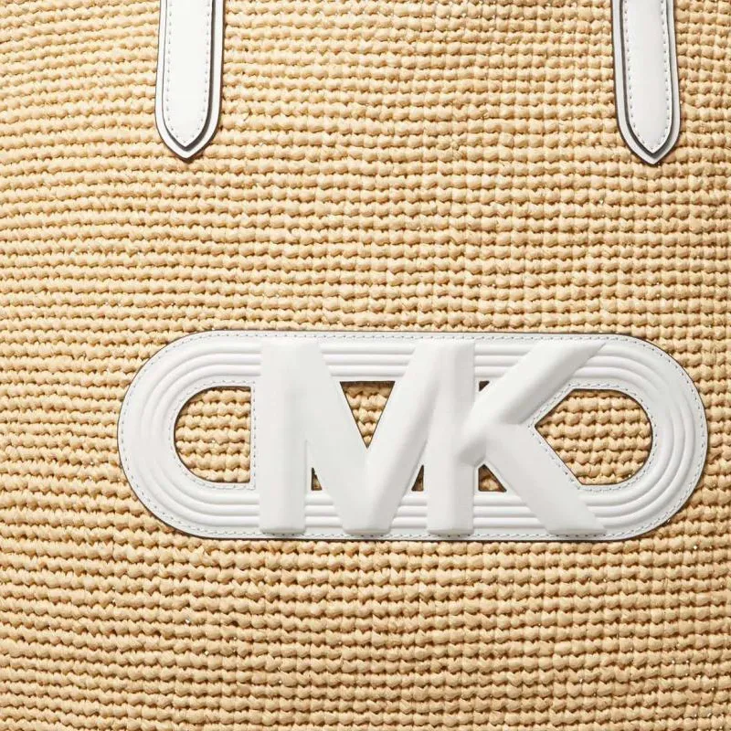 MICHAEL KORS Eliza Series Straw Tote Bag, Shopping Bag, Handbag, Shoulder Bag Extra Large Women's Natural & White-3