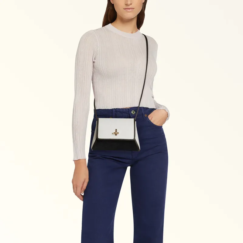 Furla Leather Crossbody Handbag Shoulder Bag Women's Cotton Candy With Black-4