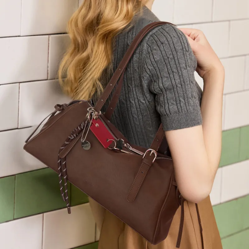 JONBAG Synthetic Leather Shoulder Bag Women's Milk White/Burgundy Brown-5