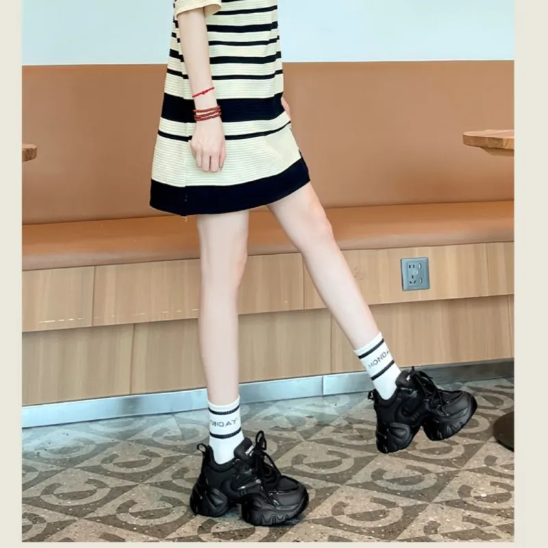 HUANQIU Cushioned Anti-Slip Wear-Resistant Lightweight Height Increasing Low-Top Chunky Sneakers Women's Ecru-6