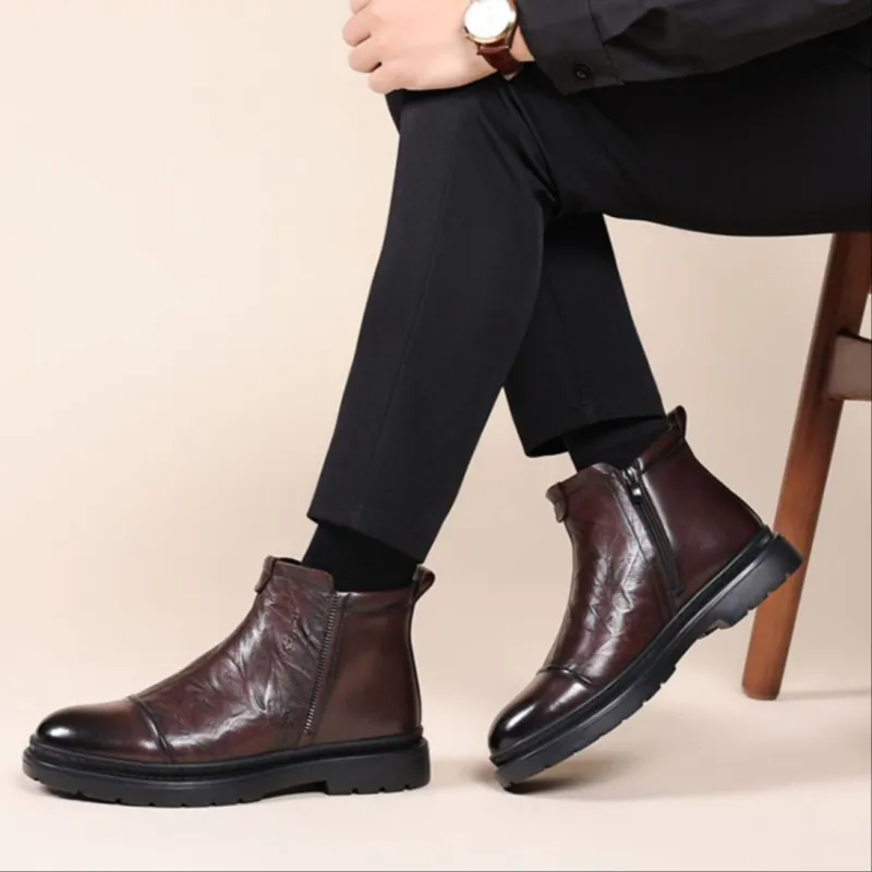 GZZ Ankle Boots Men Black/Brown-14