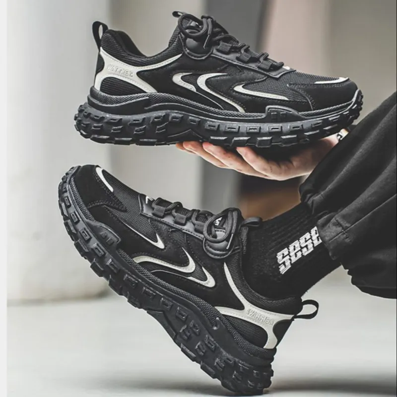 Warrior Cushioning Anti Slip Wear Resistant Breathability Low Top Chunky Sneakers Men's Black-5