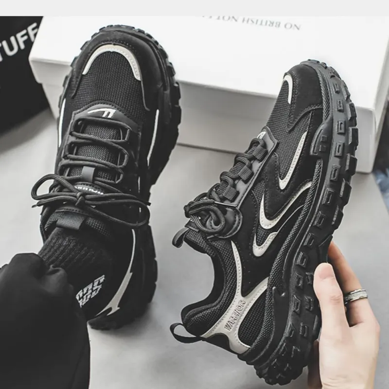 Warrior Cushioning Anti Slip Wear Resistant Breathability Low Top Chunky Sneakers Men's Black-4