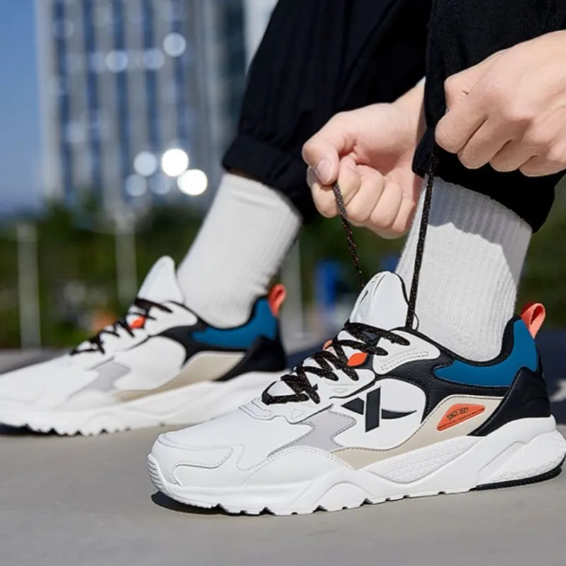 XTEP Life Collection Anti Slip Wear Resistant Low Top Chunky Sneakers Men's White Black Blue-6