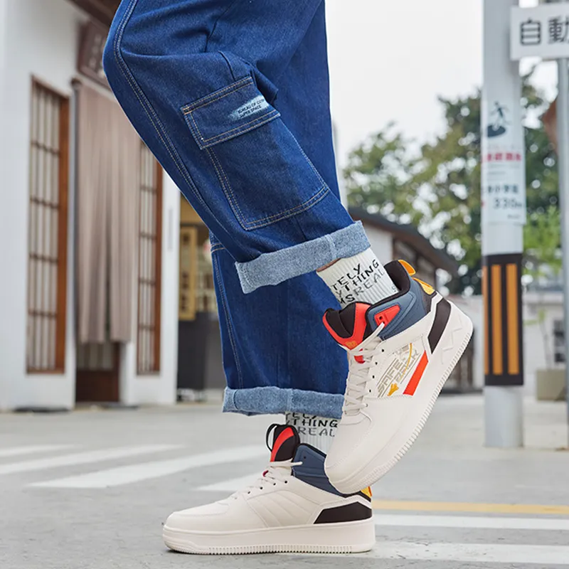 361° Anti Slip Wear Resistant High Top Winter Padded Skateboard Shoes Men's White Blue-5