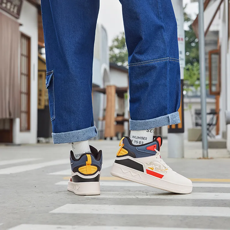 361° Anti Slip Wear Resistant High Top Winter Padded Skateboard Shoes Men's White Blue-6