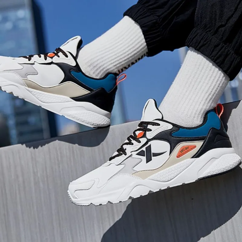 XTEP Life Collection Anti Slip Wear Resistant Low Top Chunky Sneakers Men's White Black Blue-5