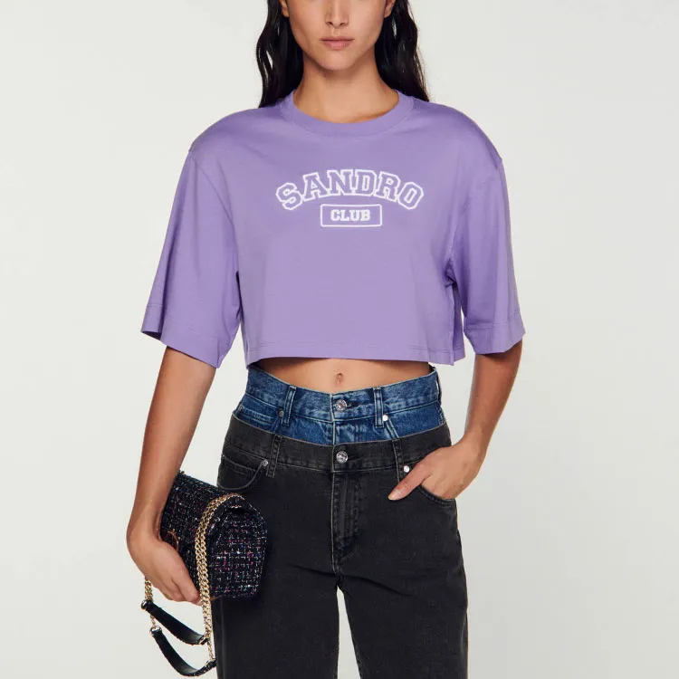 Sandro Logo-embroidered Cropped Cotton T-shirt-1