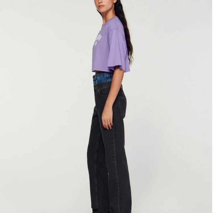 Sandro Logo-embroidered Cropped Cotton T-shirt-2