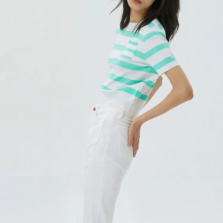 GAP Regular T Shirt Women's Green Stripes-3