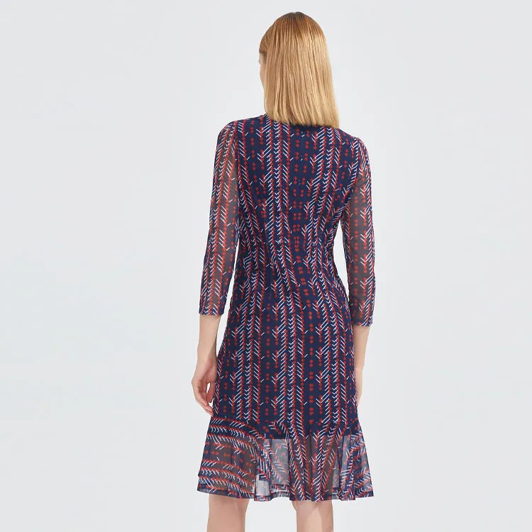 JZ Juzui Long Sleeved Dress Women's Floral Dark Blue-2