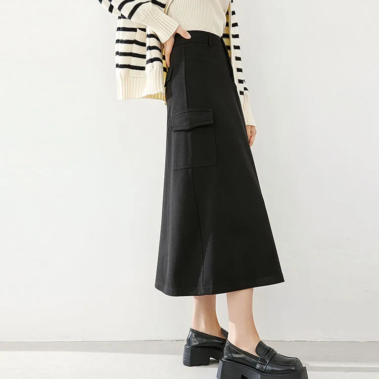 VIMLY Casual Long Skirts Women's Black-2