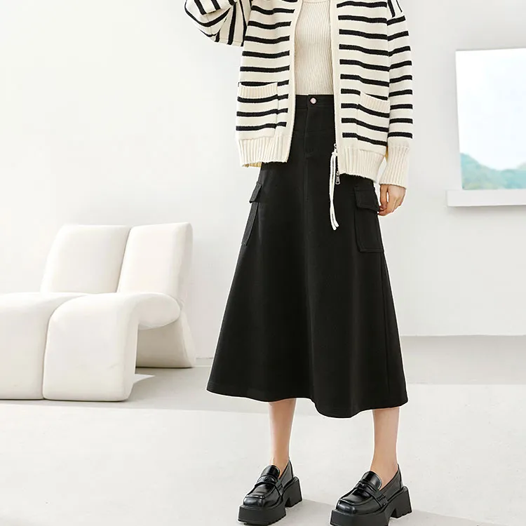 VIMLY Casual Long Skirts Women's Black-1