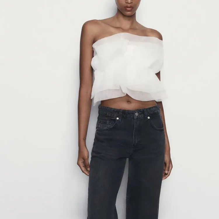 ZARA Strapless Top Women's White-2