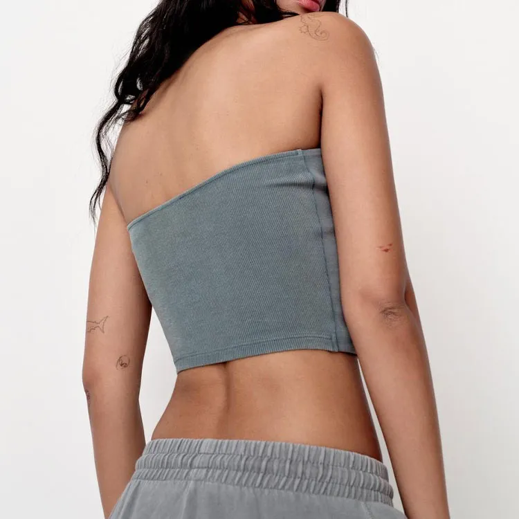 ZARA Strapless Top Women's Blue/Gray-2