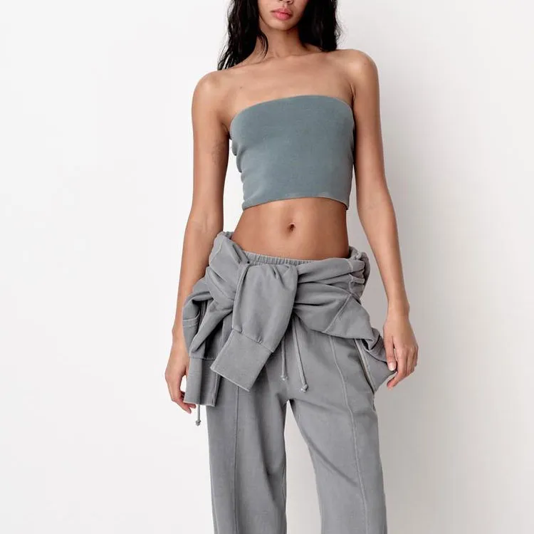 ZARA Strapless Top Women's Blue/Gray-1