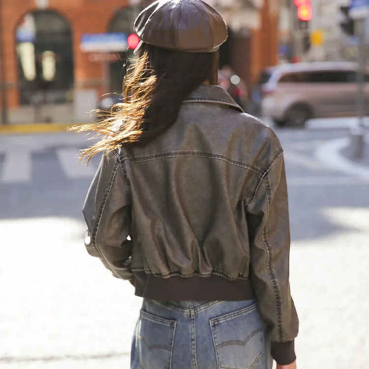 Emodues Leather Jacket Women's Gray-2