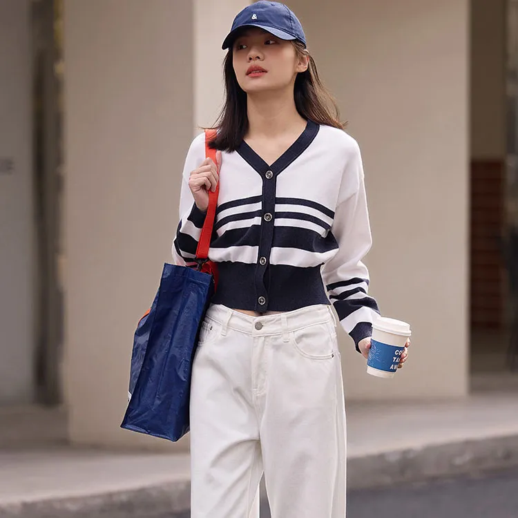 【dme】 Knitwear Women's Blue Stripes Pattern Color-1