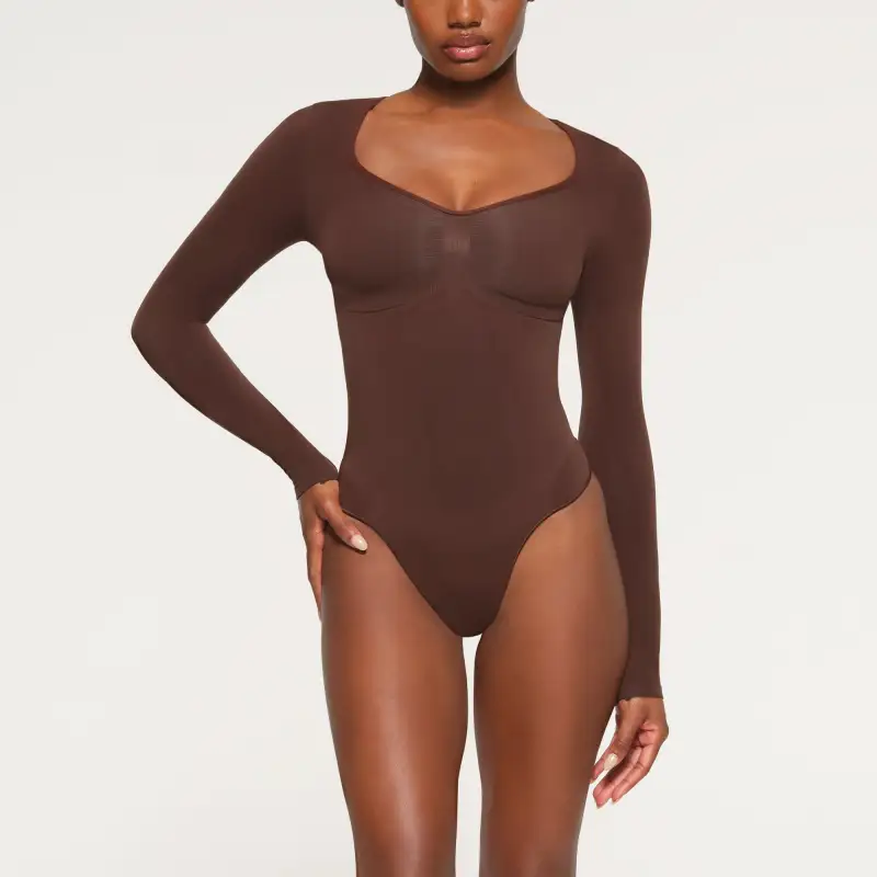 Skims SEAMLESS SCULPT LONG SLEEVE THONG BODYSUIT Bodysuits Women's COCOA/Cocoa-1