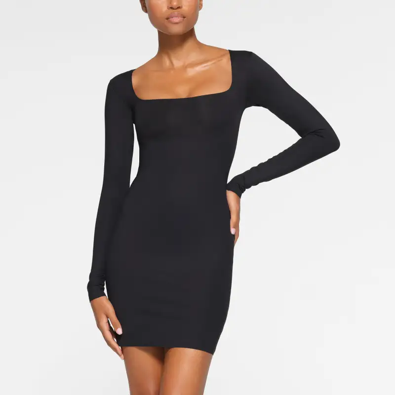 SKIMS BODY LONG SLEEVE MINI DRESS Long Sleeved Dresses Women's ONYX/Onyx-1