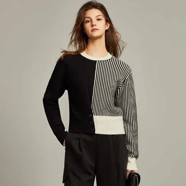 ELLE Sweaters Women's Black White-1