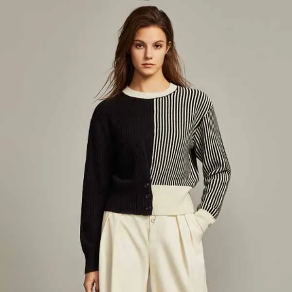 ELLE Sweaters Women's Black White-2