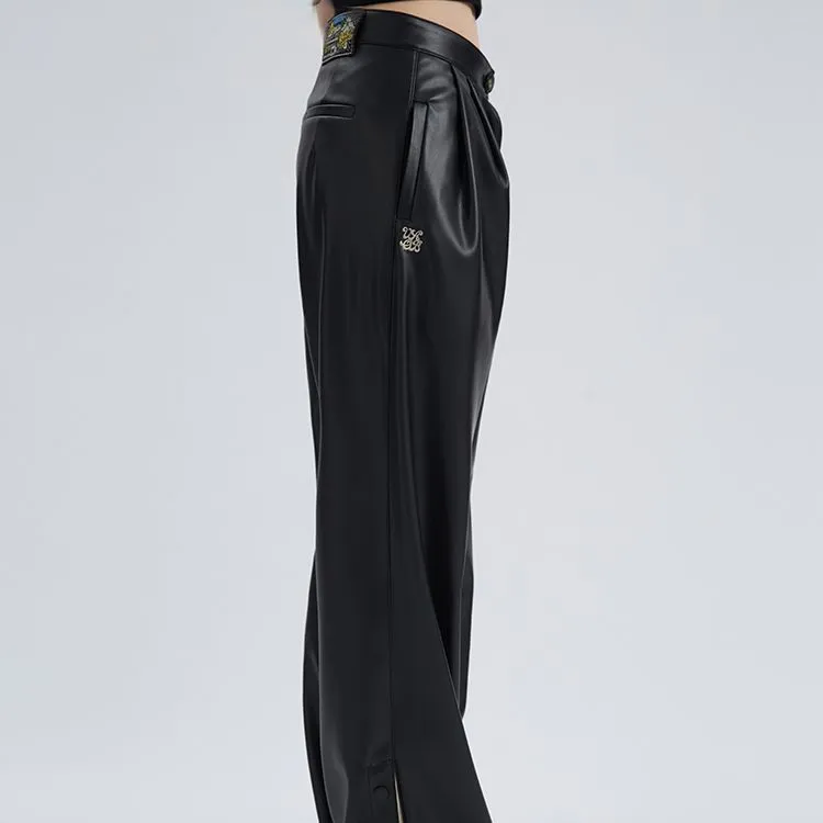 Valeria Obbaco Creative Leather Pants Women's Black-4