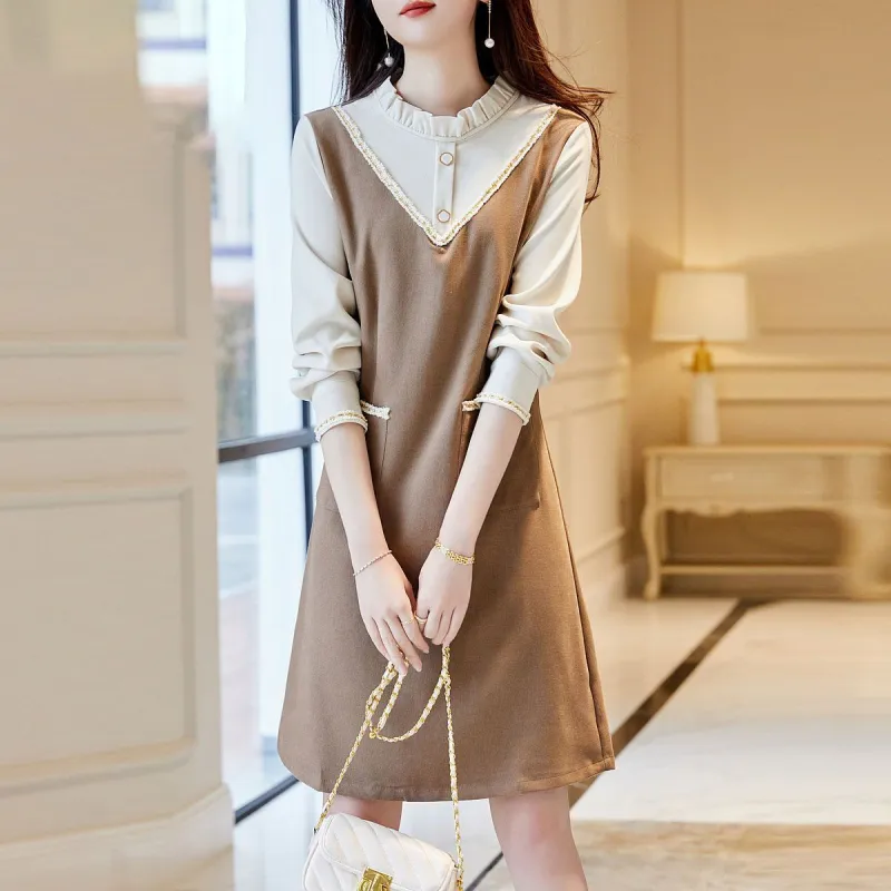 Dme Long Sleeved Dresses Women's Light Coffee-1
