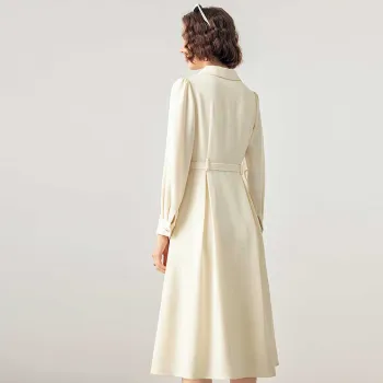 Famanxuan Long Sleeved Dress Women's Cream Yellow