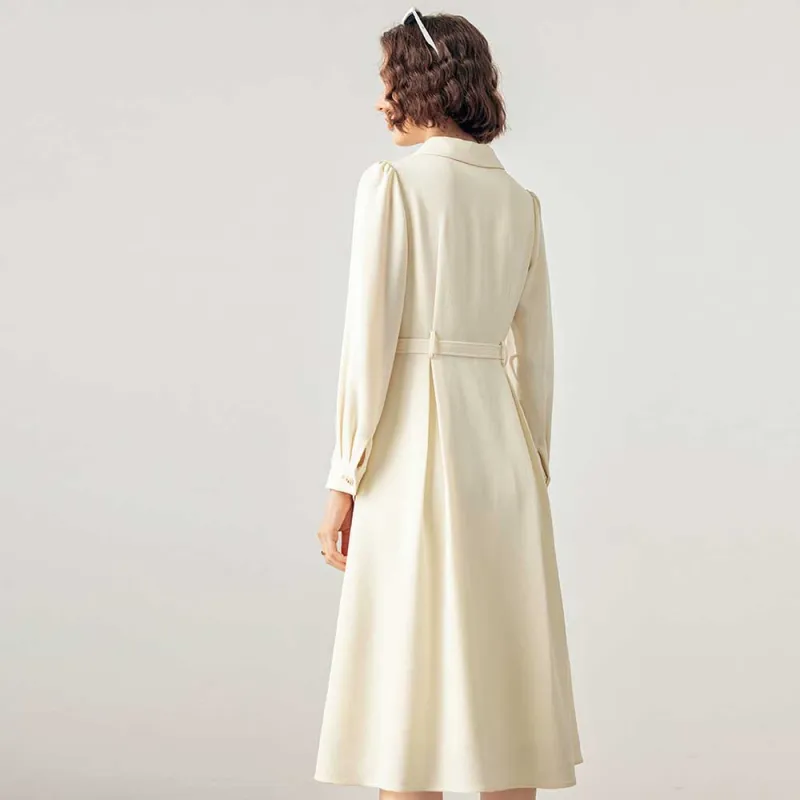 Famanxuan Long Sleeved Dress Women's Cream Yellow-0