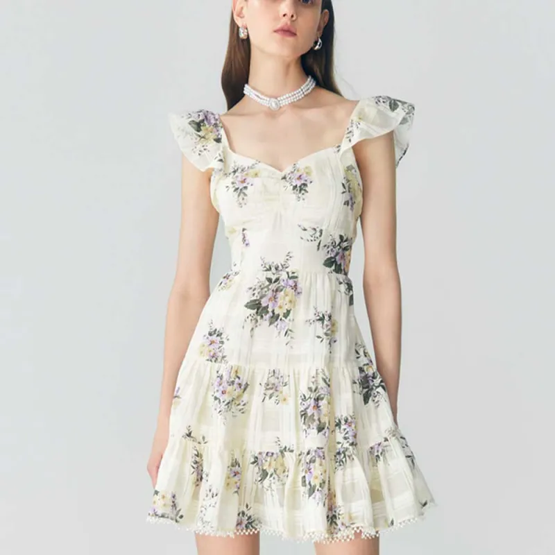 MOISSAC Sleeveless Dress Women's Floral Beige Yellow-1