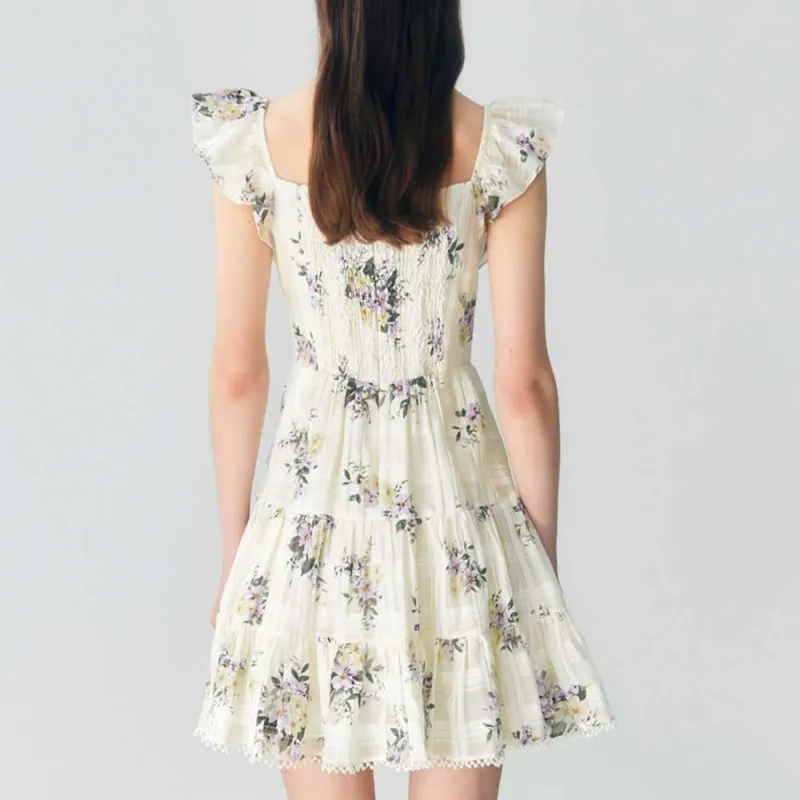 MOISSAC Sleeveless Dress Women's Floral Beige Yellow-2