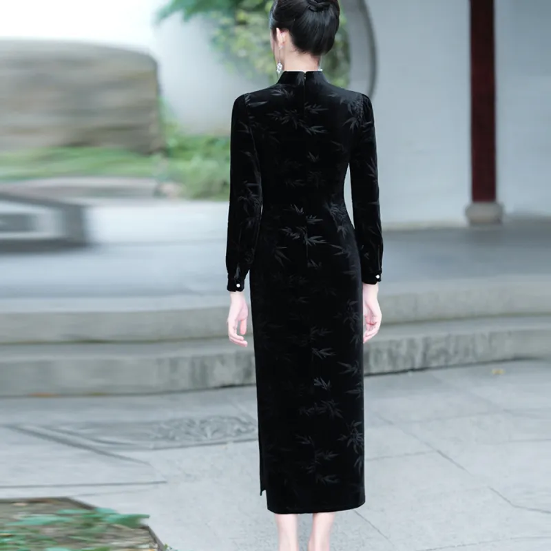 Red Colored Clothes Cheongsam Women's Black-0