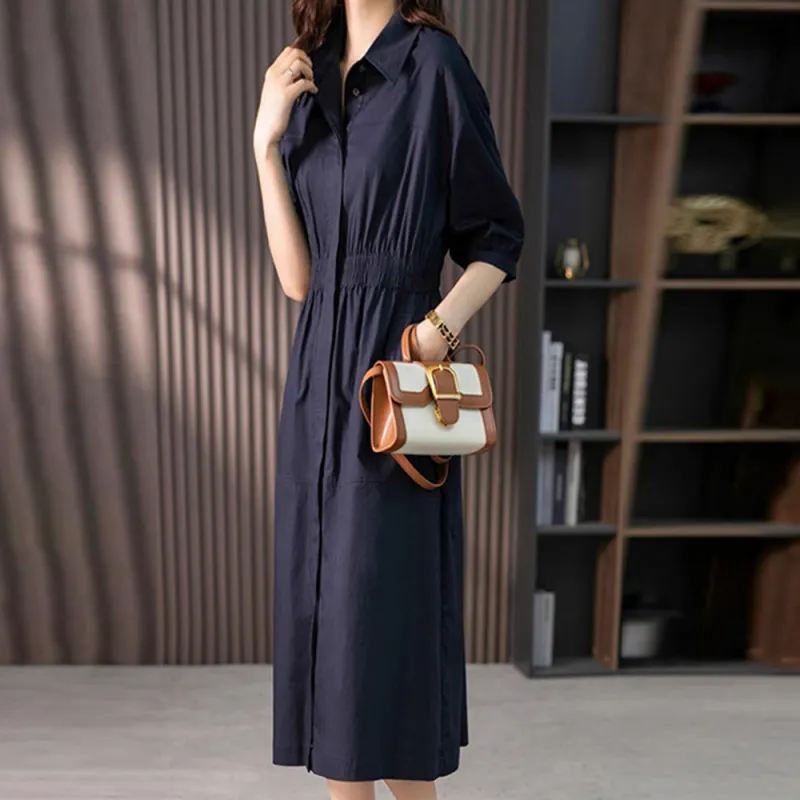 Mapping Short Sleeved Dresses Women's Navy Blue-1