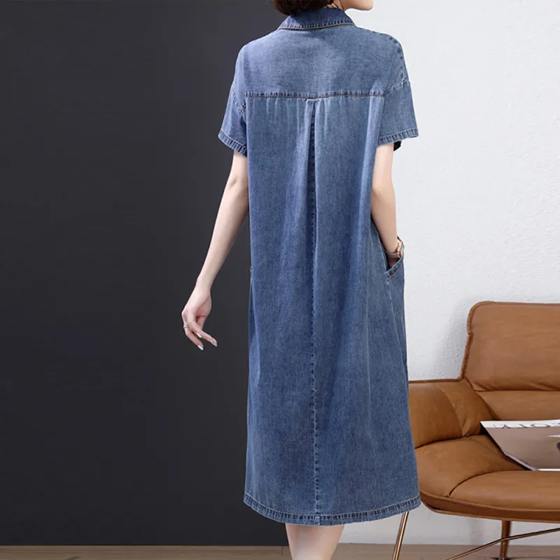 Mapping Short Sleeved Dresses Women's Denim Blue-1